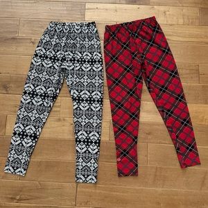 Two Pairs Holiday SweetLegs Plaid and Snowflake Print Leggings / Tights